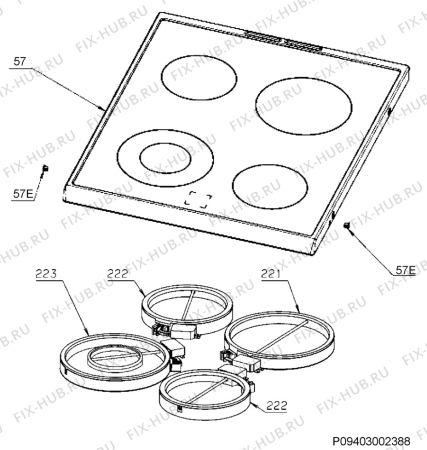 Взрыв-схема плиты (духовки) Electrolux FEH50G3102 - Схема узла Hob